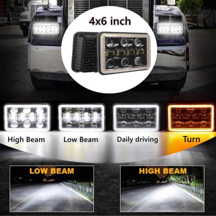 4x6" High/Low Beam LED Highlight Headlight Waterproof Daytime Running