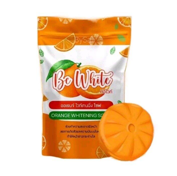 พร้อมส่ง-be-white-orange-whitening-soap-บีอีไวท์-ออเรนจ์-ไวท์เทนนิ่ง-โชฟ-สบู่ส้มล้างหน้า-ขนาด-80-กรัม