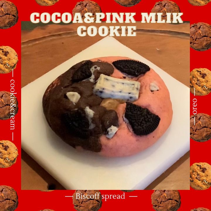 🍪เมนู TAAMCHOB ยอดฮิต🍪|🍫 Cocoa&amp;Pink milk cookieทูโทนรสโกโก้นมชมพู💗 (toppings:Oreo+ Cookie&amp;Cream+Biscoff spread )