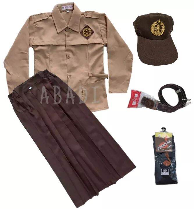 satu paket sragam pramuka untuk anak SD / MI perempuan lengan panjang