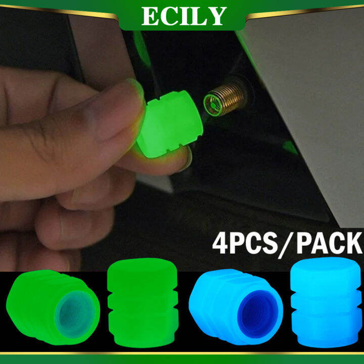 ECILY 4pcs Luminous Valve Caps Fluorescent Night Glowing Car Motorcycle