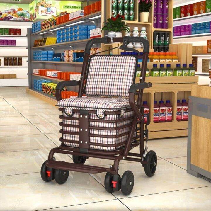 Elderly Trolley Can Sit Foldable Walking Help Shopping Trolley Elderly