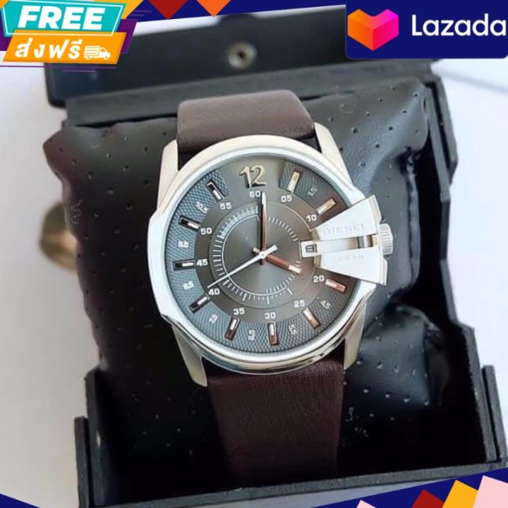 ประกันศูนย์ไทย-นาฬิกาข้อมือ-diesel-46mm-mens-dz1206-master-chief-stainless-steel-brown-leather-watch
