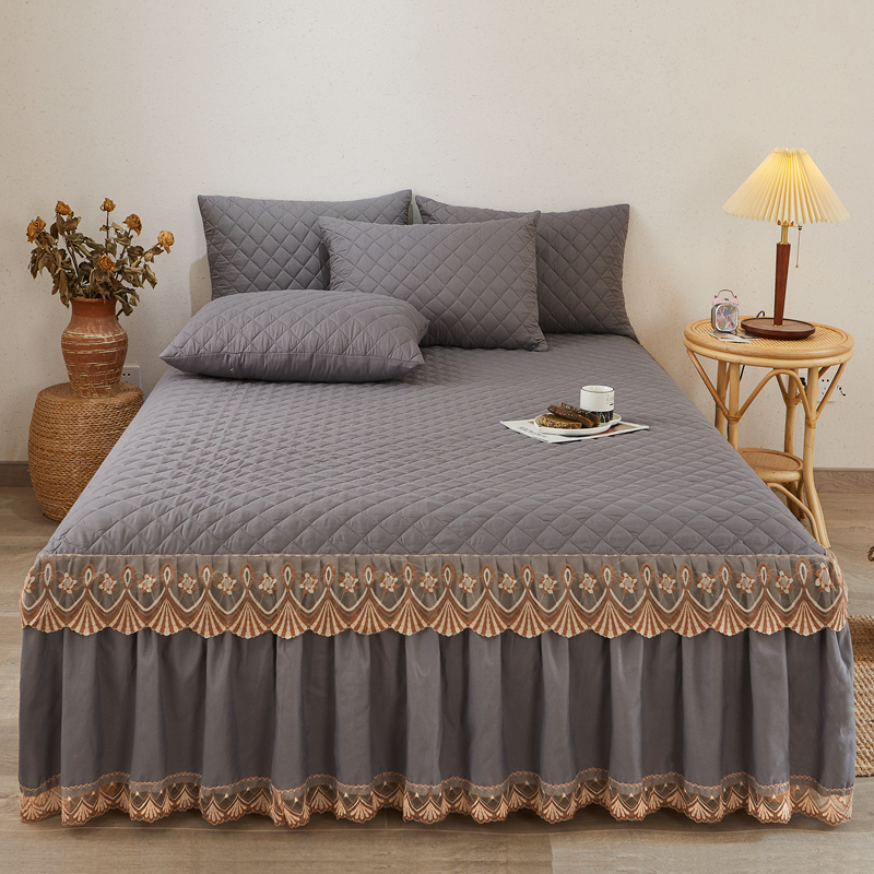 欧式绗缝床裙床上用品单件加厚床上用品防滑床上用品蕾丝床单床上用品床垫套保暖