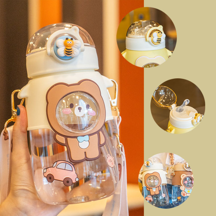720ML Kids Water Bottle with Straw Ins Cute Cartoon Leak Proof