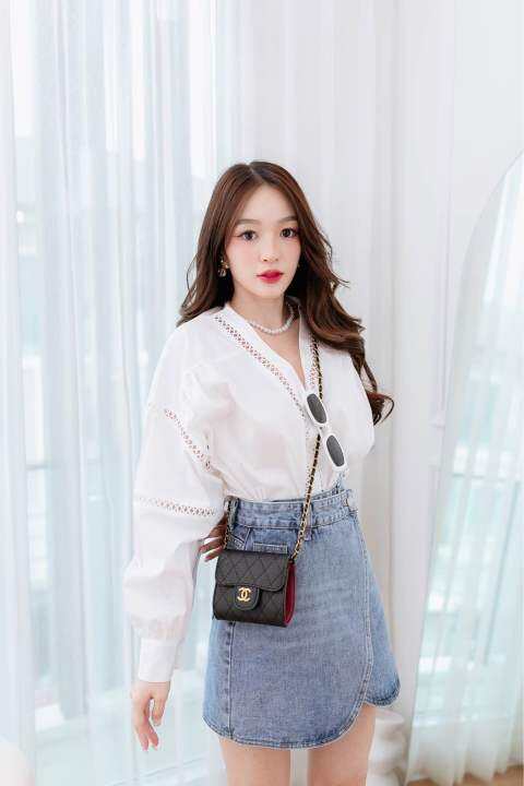 dewishes-white-korea-blouse-เสื้อแขนยาว-ฉลุ-สีขาว