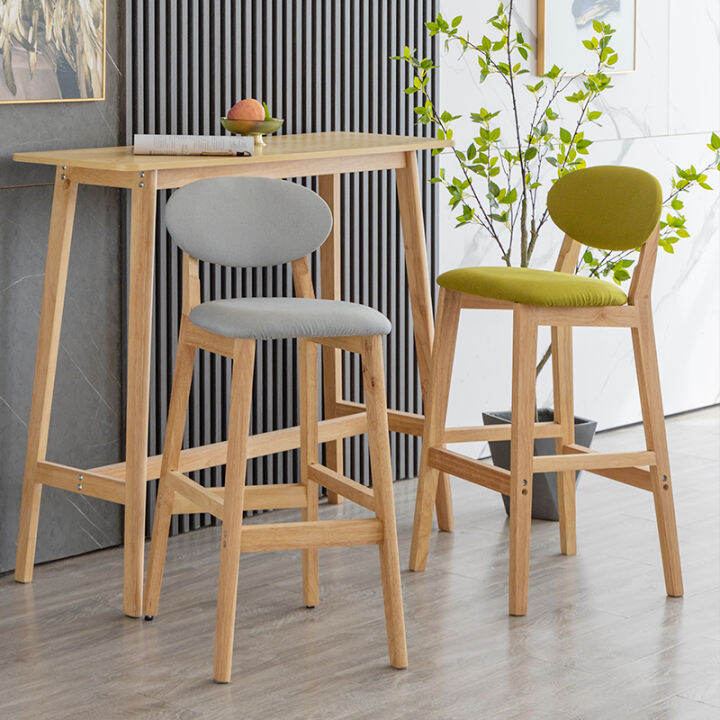 Solid Wood Nordic Bar Stool Backrest Simple Home High Stool European ...