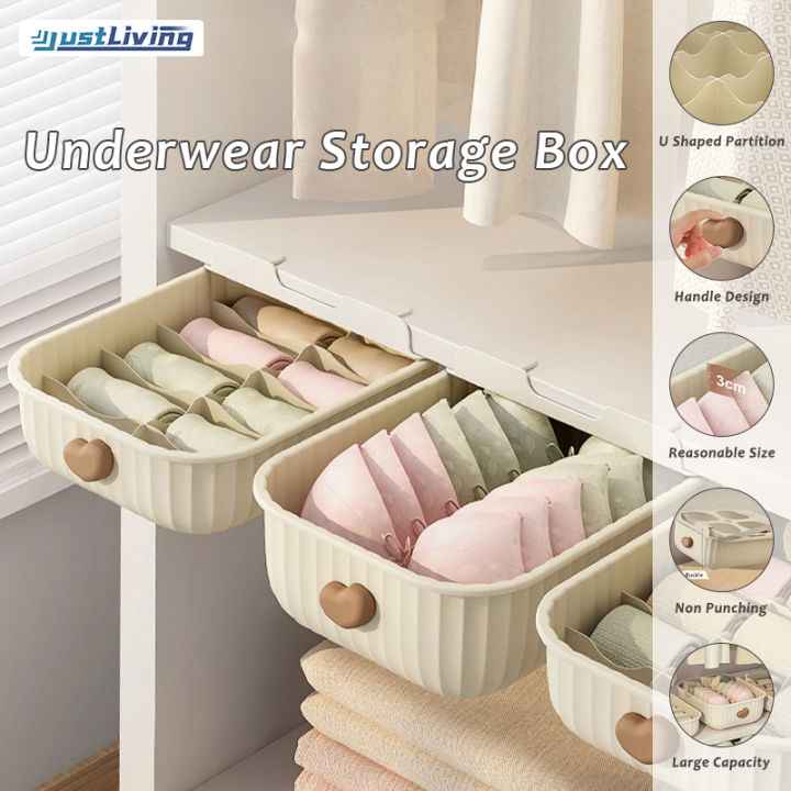 JustLiving Under Shelf Drawer Organizer Plastic Underwear Drawer