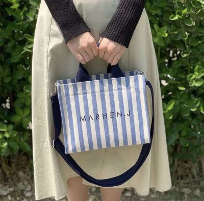 พร้อมส่ง🔥CANVAS BAG MINI STRIPE กระเป๋าผ้าแคนวาส ขนาดกลาง🌈กระเป๋าผู้หญิง กระเป๋าผ้า กระเป๋าผ้าแคนวาส กระเป๋าสะพายผญ