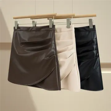 Black High Waisted PU Leather A Line Faux Leather Mini Skirt Sexy