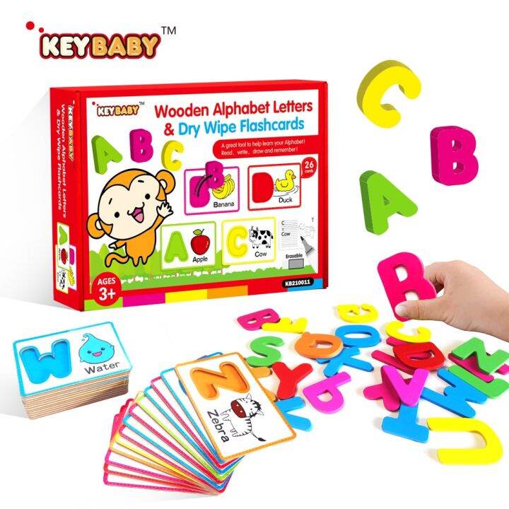LaLemon Keybaby Wooden Alphabet Letters&Dry Wipe Flashcards การ์ดคำ