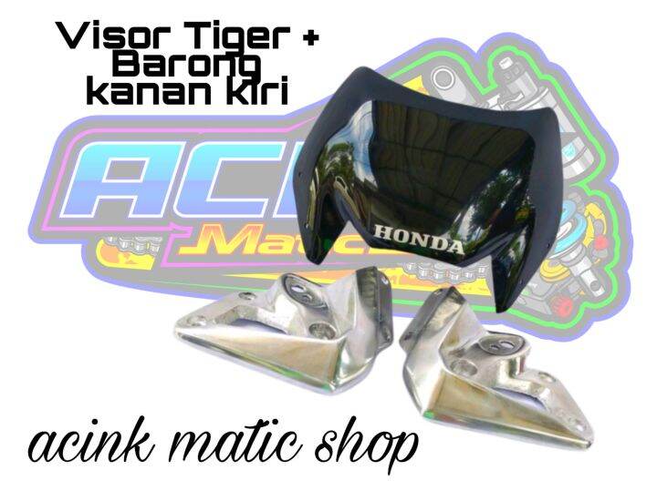 Visor Tiger Tirev Revo Kaca Hitam Tebal Set Kupingan Barong Poles