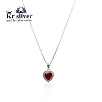 Kr silver | สร้อยคอเงินแท้ พร้อมจี้เงินแท้ พลอยแดงรูปหัวใจล้อมเพชร สร้อยคอเส้นจิ๋ว ขนาด 0.9 มิล ยาว 16 นิ้ว 18 นิ้ว