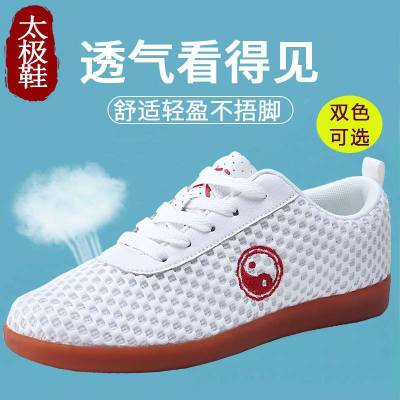 Chen Jia Guang รองเท้าไทเก็กสำหรับผู้ชายและผู้หญิงรองเท้าไทเก๊กผ้าตาข่ายระบายอากาศได้ดีสำหรับฤดูร้อนรองเท้าฝึกกังฟูพื้นยาง TPR รองเท้าผ้าใบ