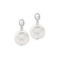 ต่างหูไข่มุกแท้ Sandy Pearl Earrings ชุบ Rhodium สี white gold