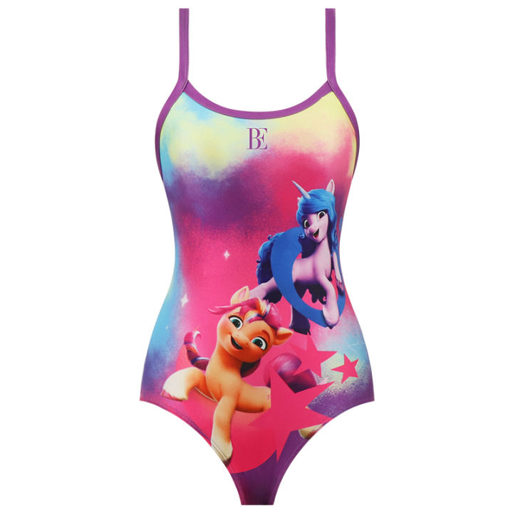 be-ชุดว่ายน้ำวันพีซสินค้าใหม่2023ยี่ห้อ-vandan-little-pony-baoli-ชุดว่ายน้ำปิดหน้าท้องสีตัดกันสำหรับผู้หญิงว่ายน้ำแห้งเร็ว