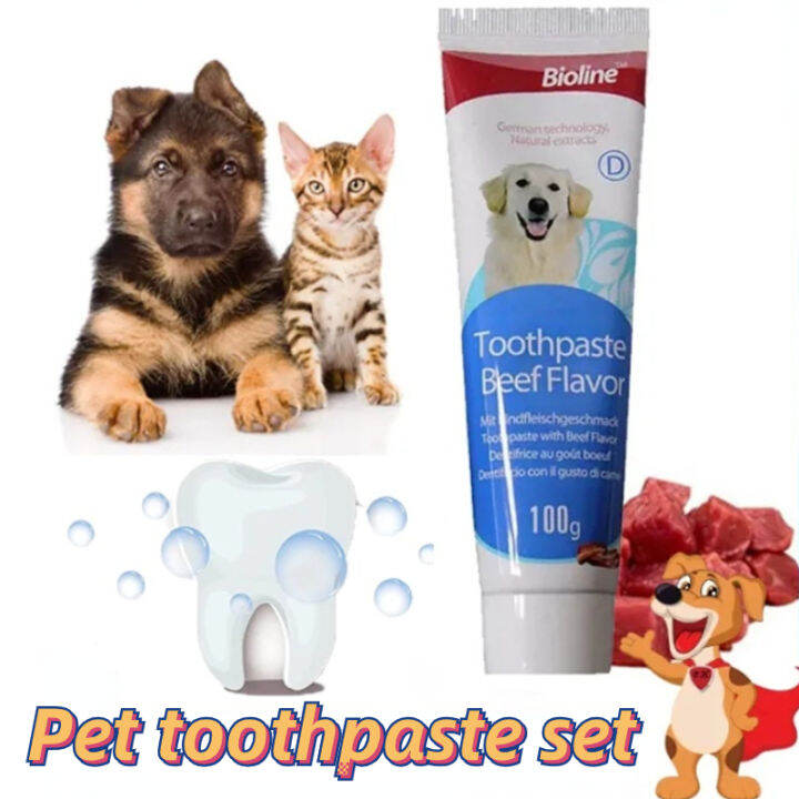 Pet Toothpaste Set Bioline Dog Cat Toothbrush Oral Cleaning with Multi