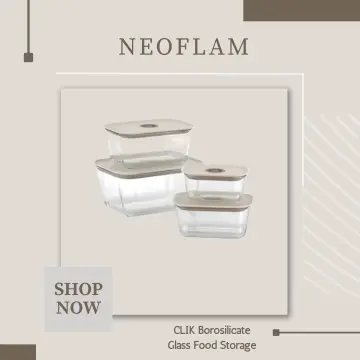 Set of 3) NEOFLAM FIKA Clik Glass Food Storage Set, Microwave, Oven Safe