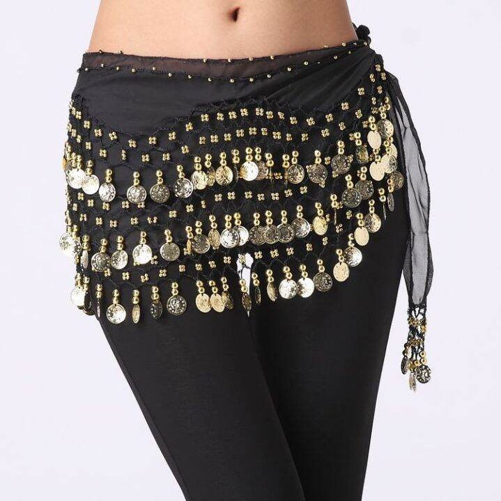 Feimei Belly Dance Chain Belt Beginner Egyptian Belly Dance Chiffon Chain Belt Gold Coin Chiffon