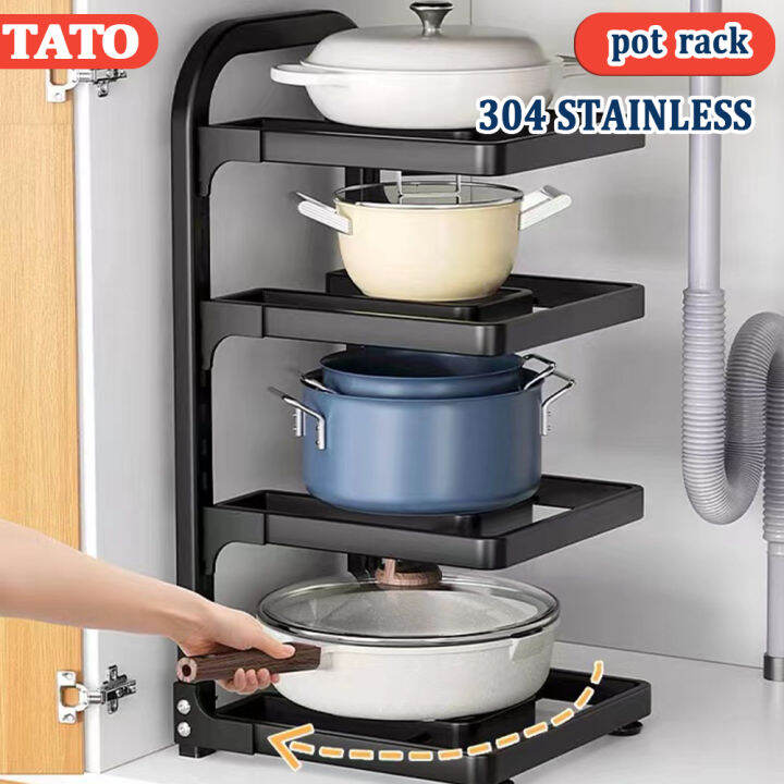 4 Tier Kitchen Pan Organizer Pot Rack Adjustable Under Sink Countertop Multipurpose Rack