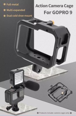 Aluminum Alloy Housing Cage Protective Frame Case with Clod Shoe Mount 1/4 Hole for GoPro Hero 11 10 9 Camera Cage Rig