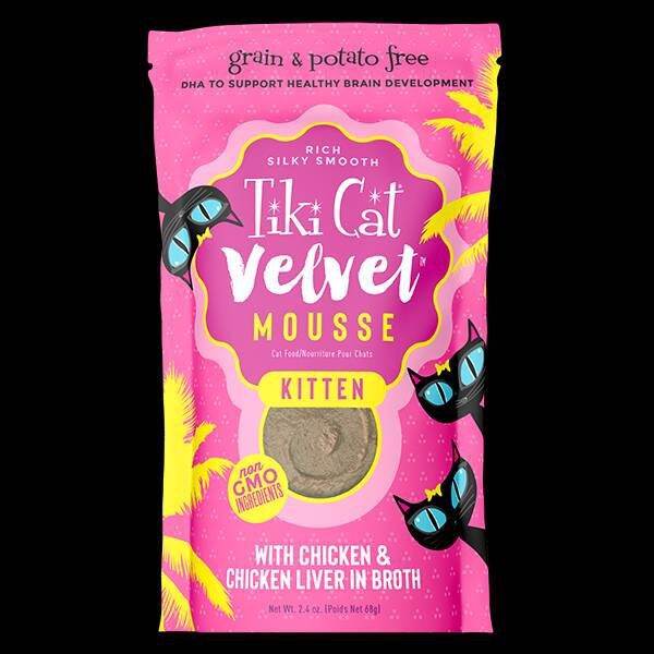 Tiki Cat Velvet Mousse อาหารเนื้อมูสสำหรับแมวรสไก่และตับไก่ในน้ำซุป 80