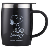 Snoopy แก้วมัคพร้อมฝาแก้วน้ำกาแฟสำหรับสำนักงานแก้วสแตนเลสสำหรับผู้ชายแก้วดื่มน้ำสำหรับเด็กใช้ในบ้าน