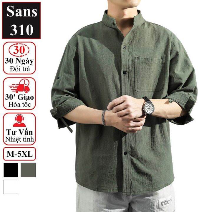 Áo Sơ Mi Nam Tay Lửng Lỡ Sans310 Chất Đũi Cổ Tàu Vải Mềm Mát Trẻ Trung Hàn  Quốc Cao Cấp Trắng Đen Xanh Rêu | Lazada.Vn