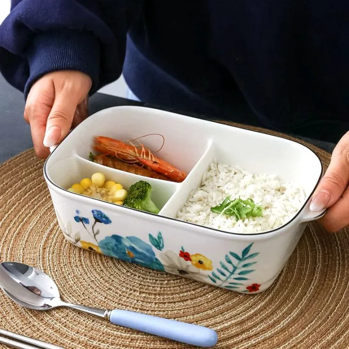 Ceramic Compartment Lunch Box Bento Box Microwave Oven Special Bowl ...