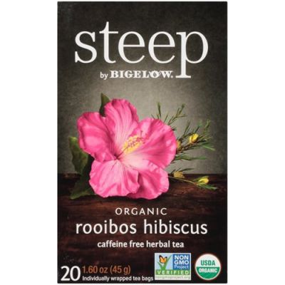 Bigelow Tea Steep Organic Herbal Tea Caffeine Free Rooibos Hibiscus 20 Tea Bags