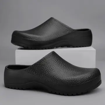 Mens black slip on sale on work shoes