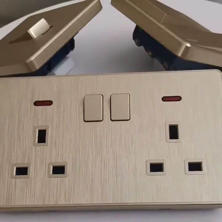 Universal Wall Socket With Switch Gold PC Panel 13A Power Outlet for