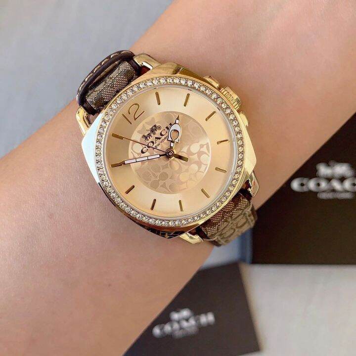 นาฬิกา-coach-14503150-นาฬิกาผู้หญิง-หน้าปัดล้อมคริสตันสีทอง-ขนาด-34mm