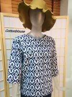 Cottonblouse D028 เสื้อผ้าฝ้ายพื้นเมืองพิมพ์ลายญ. คอกลม แขนสี่ส่วน เบลาส์สไตส์วินเทจ แฟชั่นผ้าพิมพ์ลาย