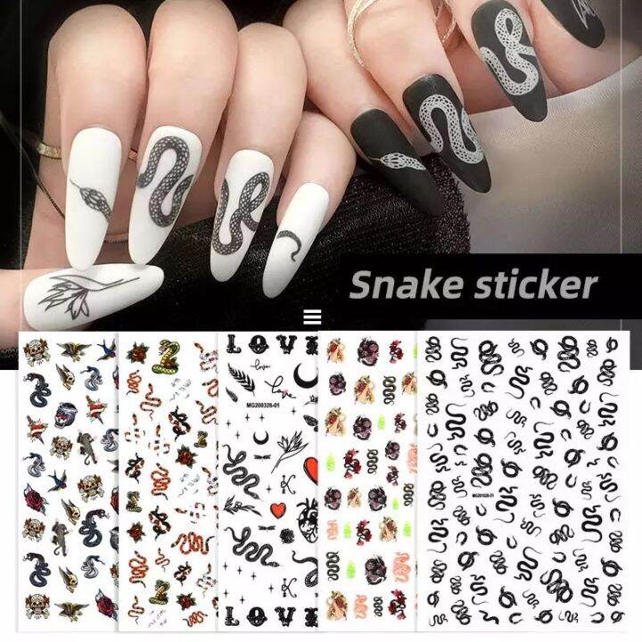 สติ๊กเกอร์แต่งเล็บ-สติ๊กเกอร์ลายงู-new-dark-snake-series-seamless-nail-art-stickers-self-adhesive-diy-manicure-decal-decoration