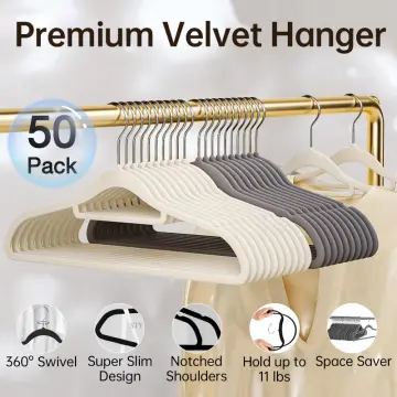 10-pack Velvet Hanger - Ultra-thin Ivory Hangers With Clips - Non