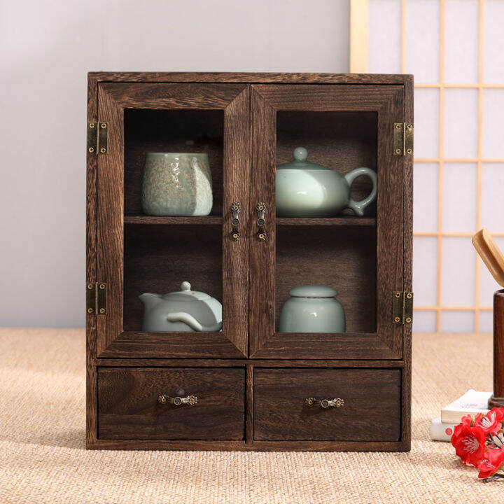 Solid Wood DustProof Storage Decoration Glass Display