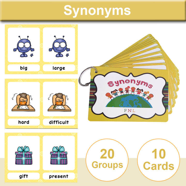 10PCS Kids Preschool Educational Synonyms Flashcard Learn English Word