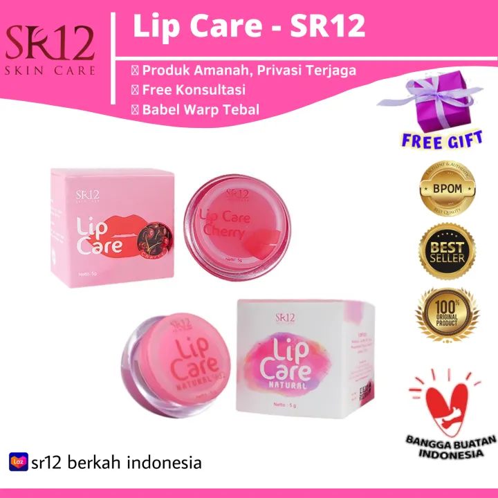 Lip Care SR12 Cherry pink atau natural 5g SR12 lip balm pelembab dan
