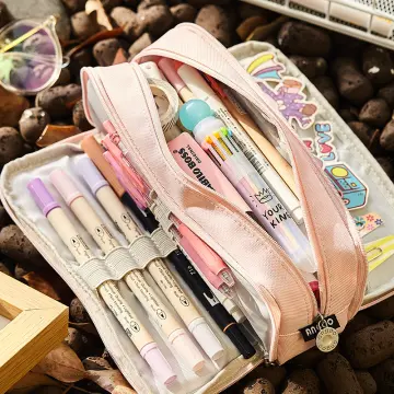 Angoo Large Capacity Pencil Case Cute Canvas Stationery Bag, Color: Pink