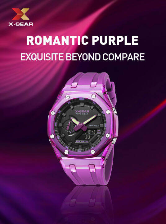XGEAR หน้า8เหลี่ยม แลไอเทม นาฬิกาข้อมือผู้หญิงและผู้ชาย หน้าปัด 45มม.