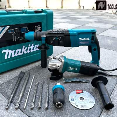 Makita สว่าน สว่านโรตารี่ 2-26 รุ่น MK 2601 กำลัง 1050W รุ่น 3 ระบบ มีหัวเปลี่ยนจับดอก ดอกสกัด 2 ดอก สว่าน 3 ดอก+หินเจียร Makita รุ่น M9513 ตัวงานหนัก พร้อมใบตัดเหล็ก 1 ใบ