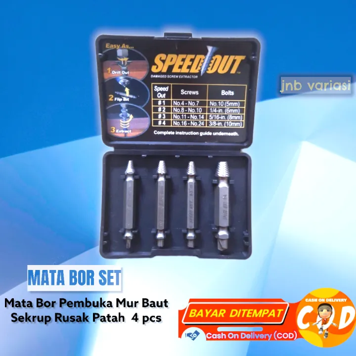 Alat Pembuka Mur Baut Rusak Patah Mata Bor Screw Extrator Mata Bor Ulir ...