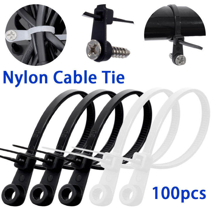 100Pcs Screw Hole Cable Ties Fixed Nylon Cable Tie with Screw Hole
