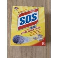 clorox s.o.s steel wool pads ก้อนทำความสะอาดอเนกประสงค์ พร้อมน้ำยาในตัว ช่วยขจัดคราบฝังแน่น ช่วยให้เงาวาวมาก บรรจุ10ก้อน