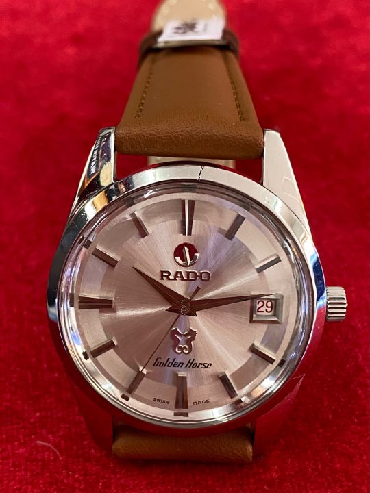 rado-ม้าเงิน-25jewels-golden-horse-automatic-ตัวเรือนสแตนเลส-นาฬิกาผู้ชาย-มือสองของแท้-ตำหนิตัวเรือนมีรอยแตก