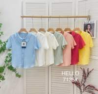 ? Hello shop ? เสื้อยืดแขนสั้นสไตล์เกาหลี ผ้าอัดย่น มีกระดุมหน้า ดีไซน์เก๋