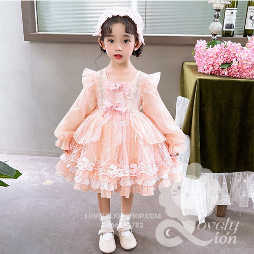 có sẵn)Bộ váy công chúa Lolita màu hồng cam cho bé gái+cài tóc như ...