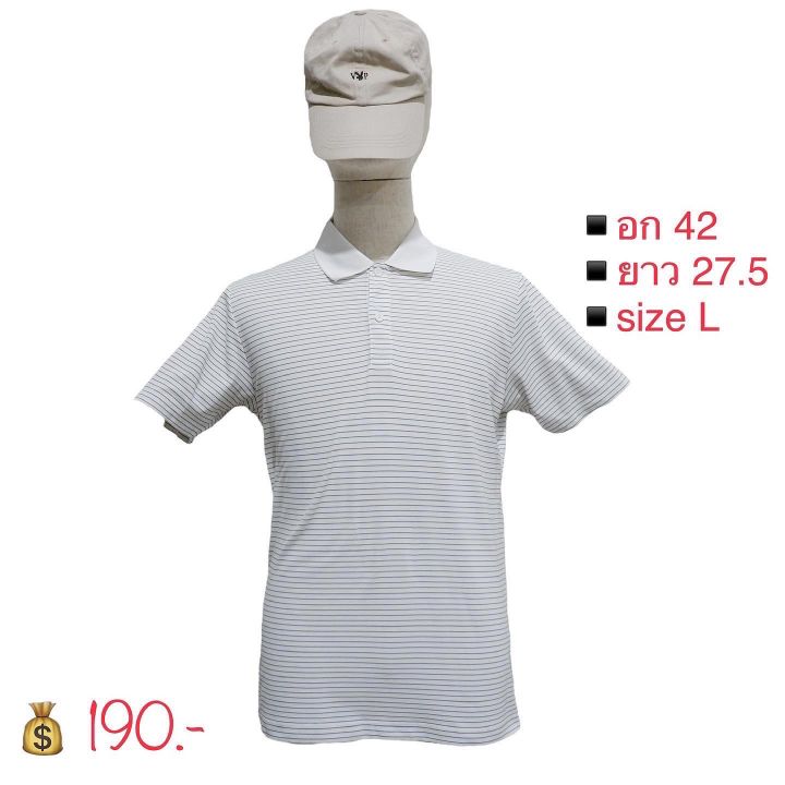 uniqlo-เสื้อแขนสั้น-คอปก-ผ้าตาข่ายนิ่มๆ-ใส่สบาย-ระบายอากาศได้ดี-สีขาว-ลายทาง