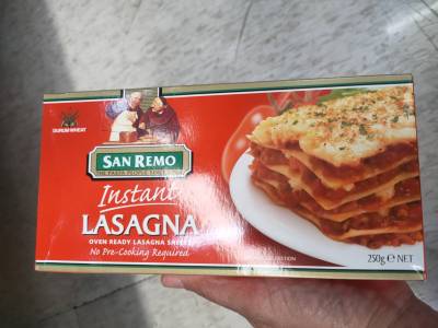 San remo Instant Lasagna Oasta#103 อินสแตนท์ ลาซานญ่า พาสต้าแบบแผ่น เบอร์103 ซันเรโม่ 250 กรัม